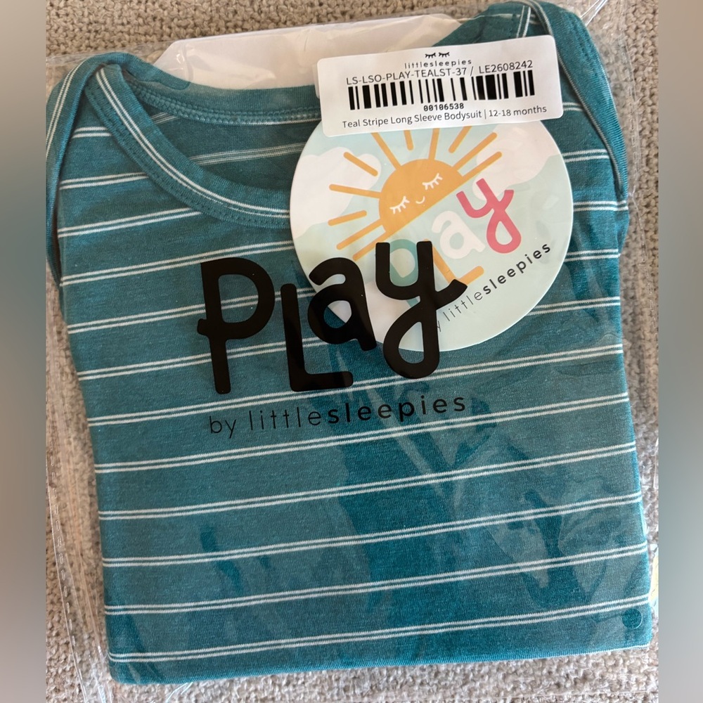 Little Sleepies Teal Striped Bodysuit NWT